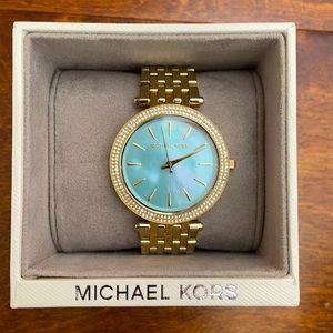 Michael Kors mother of pearl blue face Gold watch